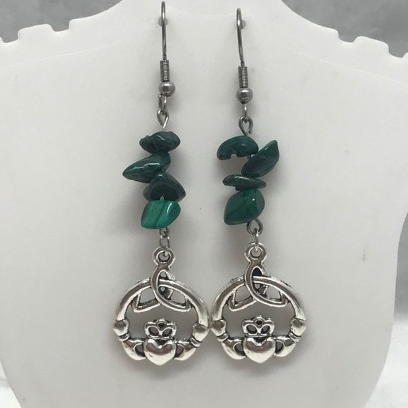 Claddagh Green Malachite Earrings - Picture 4 of 9